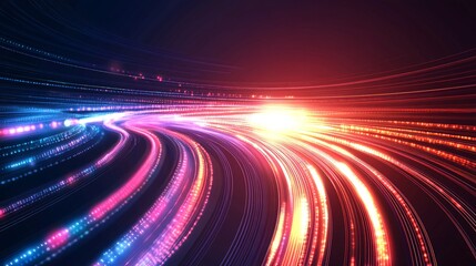 Abstract digital speed lines with bright neon lights.