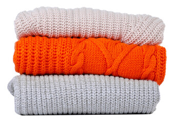 Stack folded warm sweaters clothes fabric isolation