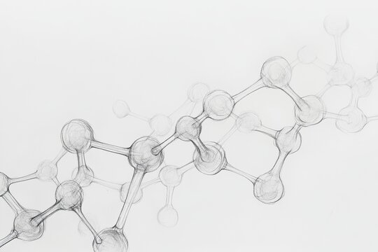 Pencil sketch of endorphin molecules, delicately illustrating the molecular structure in a soft and detailed hand-drawn style, emphasizing the bonds and intricate formations of neurotransmitters