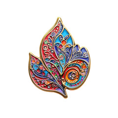 Vibrant ornamental leaves adorned with gems, intricate swirling patterns and details in vibrant colors, blending nature and imagination, radiating elegance. Isolate white background.