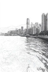 Fototapeta premium Olongapo, Philippines, black and white pen pencil hand-drawn effect portrait drawing illustration for travel poster, card, wallpaper, backdrop or banner. Modern, clear, artistic and simple