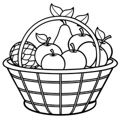 basket with fruits line art vector illustration 