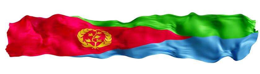 Stylized flag of Eritrea waving in the wind on transparent background. Footer, header or divider. Cut out wide, panoramic element. Banner for patriotic themes or national event promotions. 3D.
