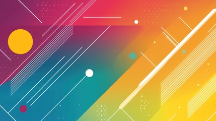 Vibrant gradient background featuring colorful geometric shapes and white lines in a modern vector style
