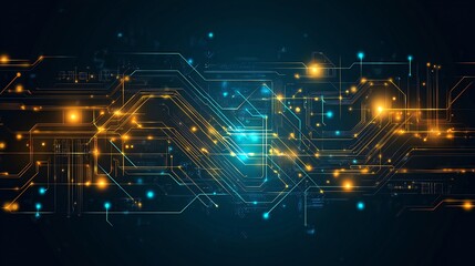 Obraz premium Abstract digital circuit board background with glowing lines and dots.