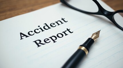 Obraz premium Accident report document with fountain pen and glasses