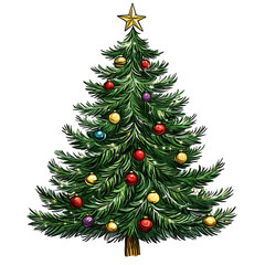 Fototapeta premium Watercolor clipart artwork of a Christmas tree with solitary