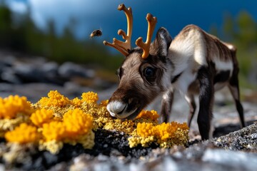 Lichen as Food for Wildlife represented in a nature infographic, showcasing how animals such as reindeer and insects depend on lichen for sustenance