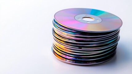 Fototapeta premium Stack of colorful CD disks on white background