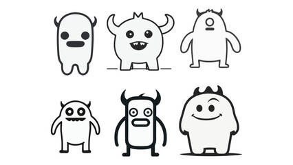 set of different types of monster outline shape silhouettes in vector