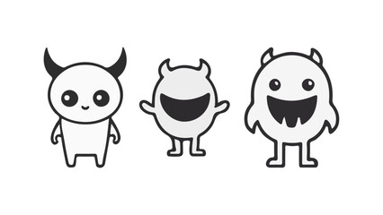 set of simple happy monster illustrations