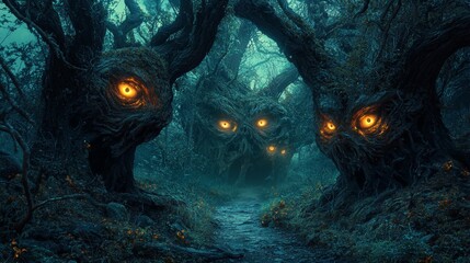 Glowing Eyes in the Dark Forest