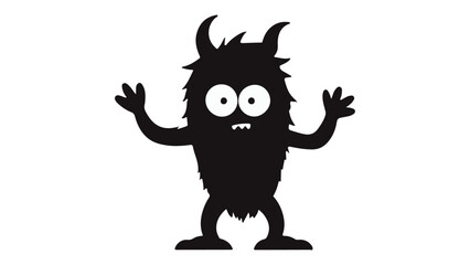 simple confused monster vector illustration, funny monster illustration with horns, silhouette of a monster/devil © Giorgi