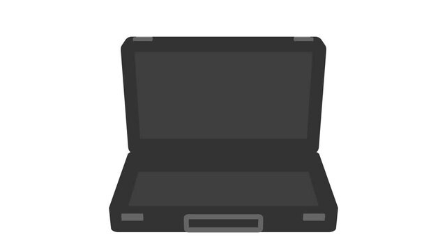 empty briefcase or suitcase open and closed position. animation footage video isolated on alpha channel background(transparent).