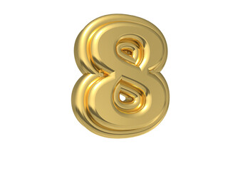 Number 8 3D render collection with color gold left