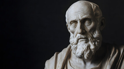 Fototapeta premium Greek sculpture of an old stoic man, roman god statue, concept background for stoicism