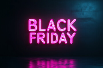 neon sign that says Black Friday. The sign is bright and colorful, with a futuristic feel