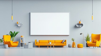 Modern living room featuring bright orange furniture, minimalist decor, and stylish plants for a vibrant and inviting atmosphere.