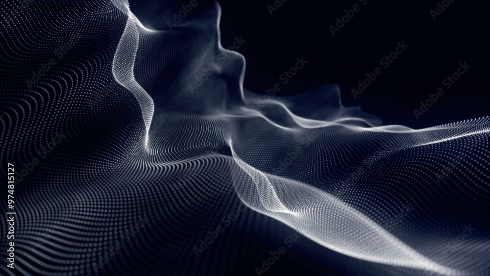 Poster futuristic point wave of particles. visualization of sound waves. technology or science banner. abst