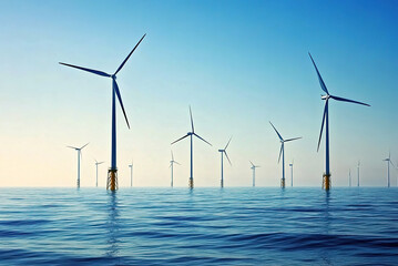 Windmill park in the ocean.