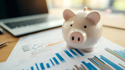 piggy bank on floor concept for saving, accounting, banking and business account or sustainable and environmentally friendly finance