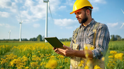 Male engineer planning on tablet  