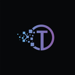 Letter T creative letter technology icon, T tech logo design vector template