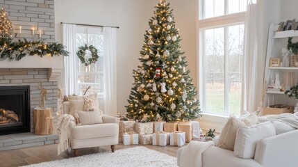 Christmas tree adorned with shimmering lights and decorations