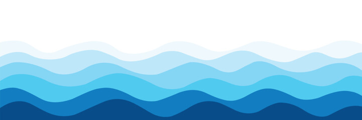 Seamless sea waves layered vector background. Blue ocean waves. Water wave pattern design.