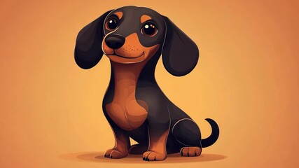 Cute cartoon dachshund puppy with a joyful expression and vivid colors against a bright background