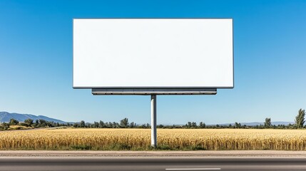 Empty billboard in a rural setting, ideal for advertising or promotional content against a clear blue sky.