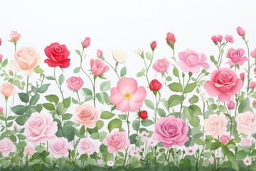 A vibrant collection of blooming roses in various colors, symbolizing beauty and love in nature.