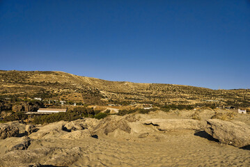 Hilly landscape of the island of Crete an hour before sunset