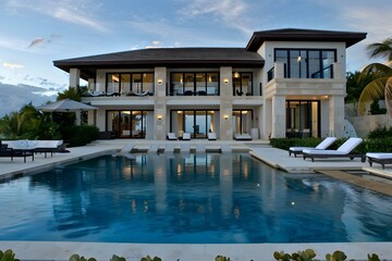 Fototapeta premium Luxury Modern Home with Swimming Pool and Patio