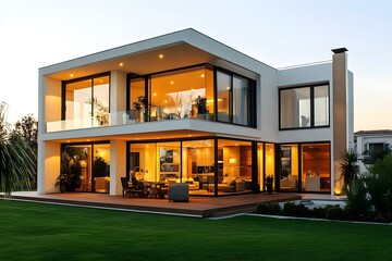 Modern House with Large Windows and Patio