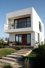 Modern White House With Balcony And Stairs