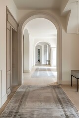 Fototapeta premium Elegant Arched Hallway with Beige Walls and Wooden Floor