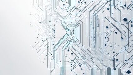 Abstract circuit board design with intricate lines and nodes, symbolizing technology and connectivity.