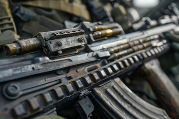 A rifle with a barrel and a buttstock is on a table