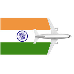 Airplane Taking Off From India Flag:  A white commercial airplane takes off from the Indian flag, symbolizing travel, exploration, and connection to India. 