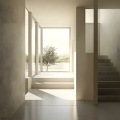 Fototapeta premium Minimalist Interior Design with Staircase and Window View