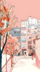 Pink Sky Cityscape Illustration