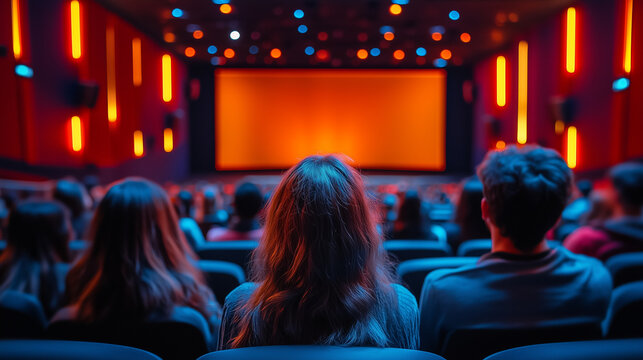 Back view people are sitting in a theater