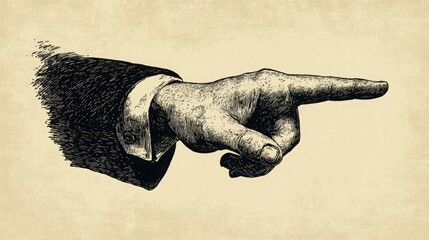 A hand pointing to the right, vintage style.