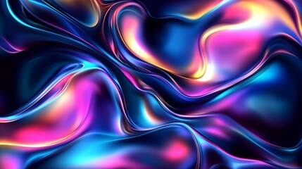 Abstract background of colorful, flowing, liquid shapes with a glossy, metallic finish.