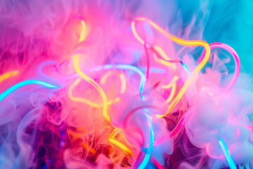 Obraz premium The image is a colorful and vibrant display of neon lights and smoke