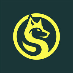 a dog head logo with a wolf on it.