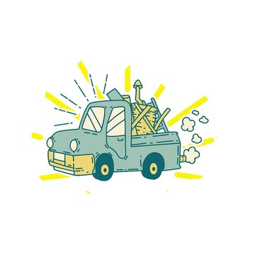 illustration of a traditional tattoo style truck carrying junk