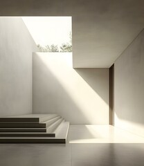 Obraz premium Minimalist Modern House Interior Design With Skylight And Stairs