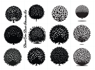  sharp, simple black silhouette of a round, leafy bush, rendered on a clean white background for maximum contrast.